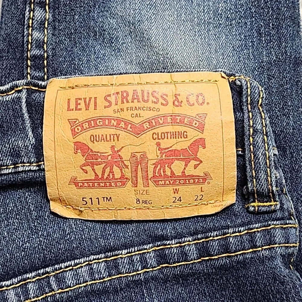 Levis 511 Slim Jeans Youth Girls‎ Size 8 Reg Low Rise Blue 24x22 Teens Stretch